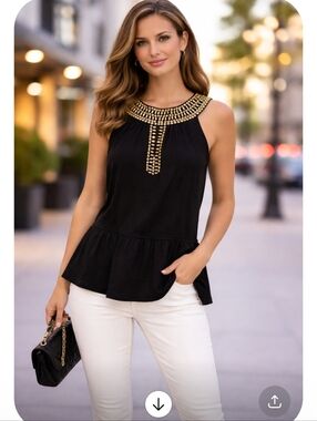 STYLE Black Jeweled Peplum Top